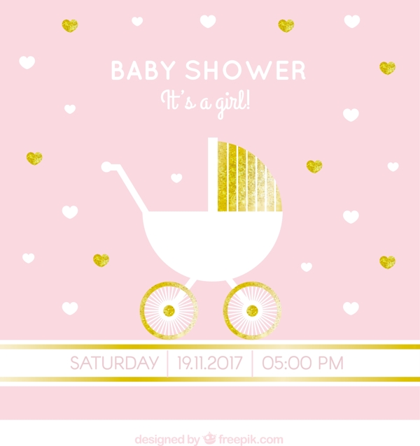 婴儿推车和黄金细节淋浴卡