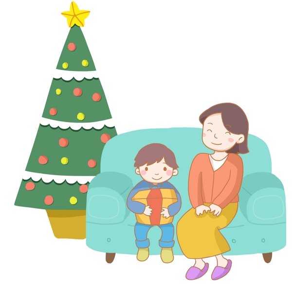 圣诞节妈妈和孩子免抠PNG素材
