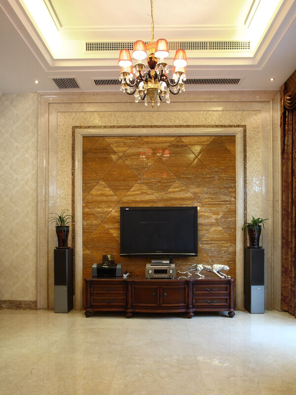 欧式客厅灰色电视背景墙装修效果图