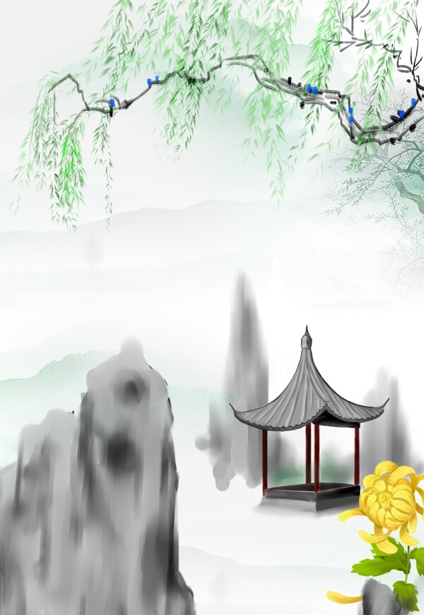清明节古风中国风水墨大气广告背景