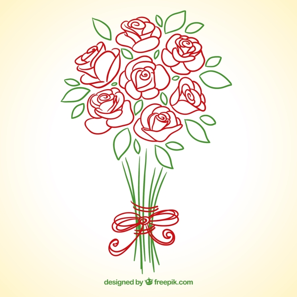 手绘红玫瑰花束矢量素材