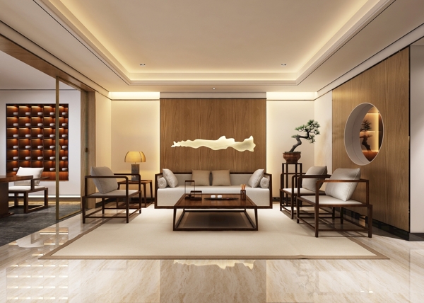 新中式客厅效果图3D模型