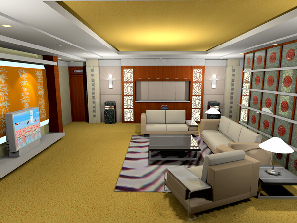 中式客厅3d模型图片