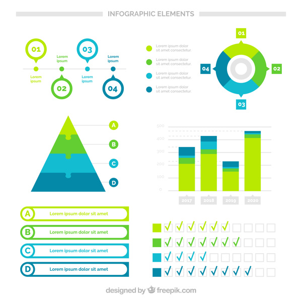 蓝绿色彩的信息图表元素矢量设计素材