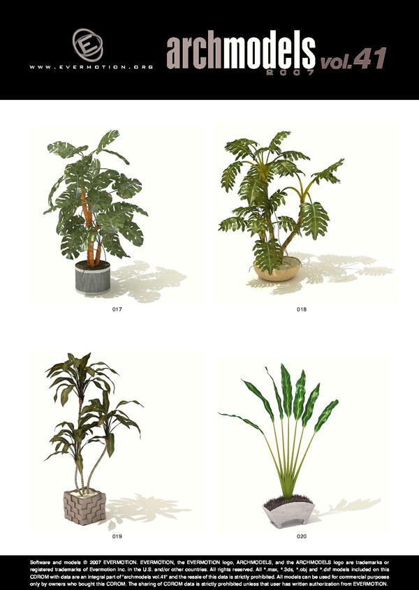 四组盆栽植物3D模型