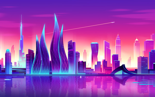 紫色设计美丽城市背景素材