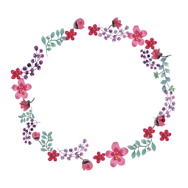 鲜花花卉边框水彩花边圆形手绘素材