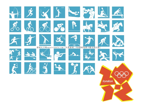 伦敦奥运会运动项目图标矢量图