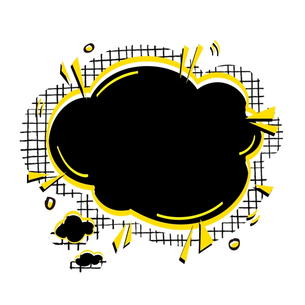 商用简笔对话框边框黑黄格子几何爆炸云