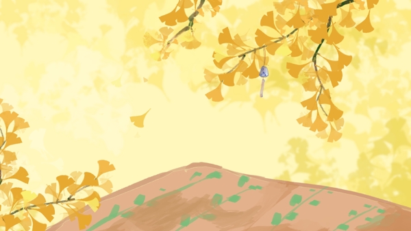 秋叶缤纷金黄色背景
