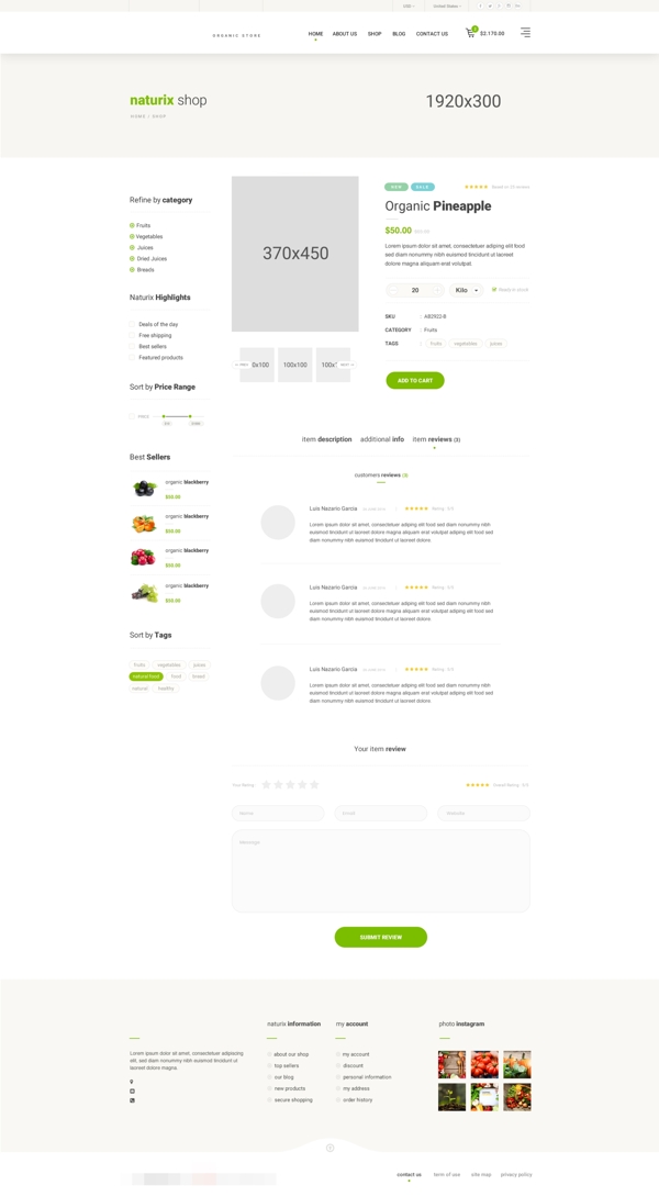 天然有机食品网站产品介绍页面psd模板