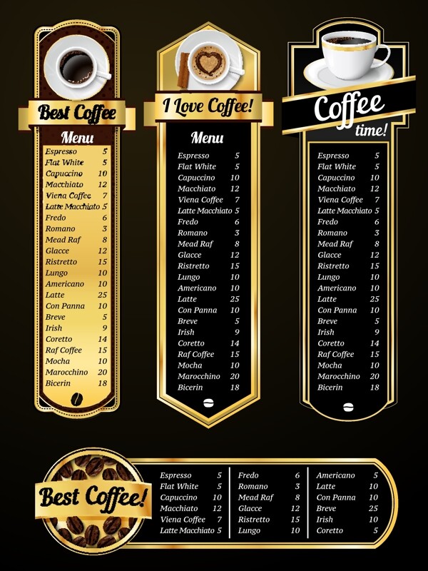 各式咖啡价位图