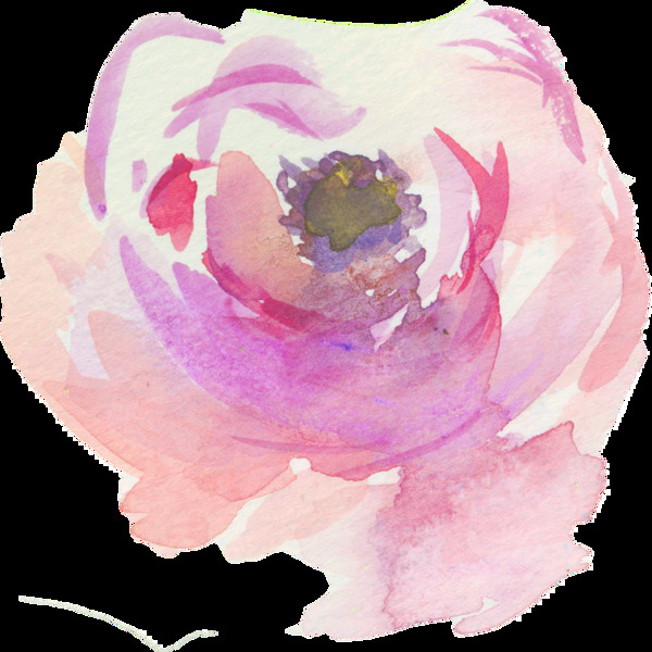 手绘水彩粉紫色花朵png透明素材