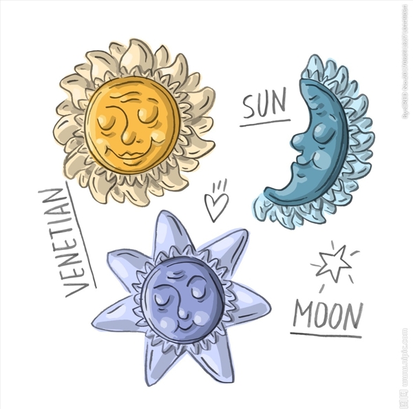 太阳月亮表情矢量图下载