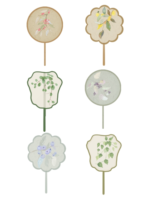 中国风扇子古风文艺复古花纹植物手绘可商用