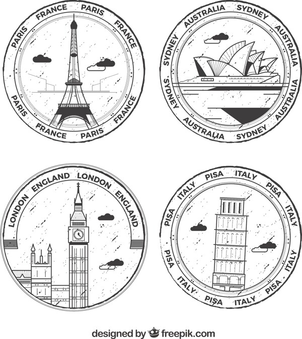 四个圆形大城市主题图标