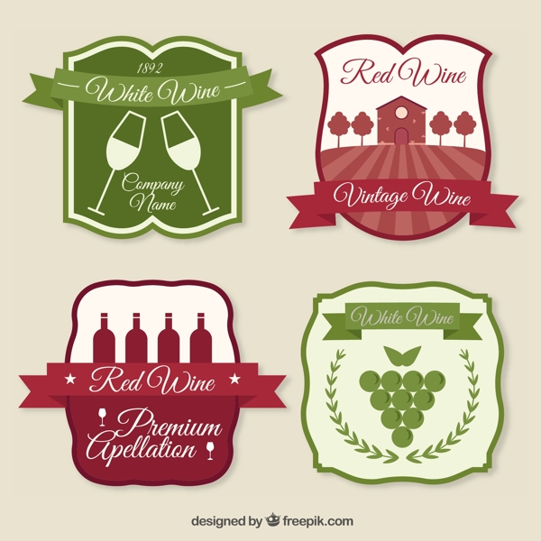 几个红色绿色葡萄酒标签