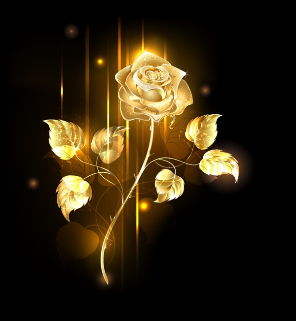 黄金玫瑰花设计矢量图