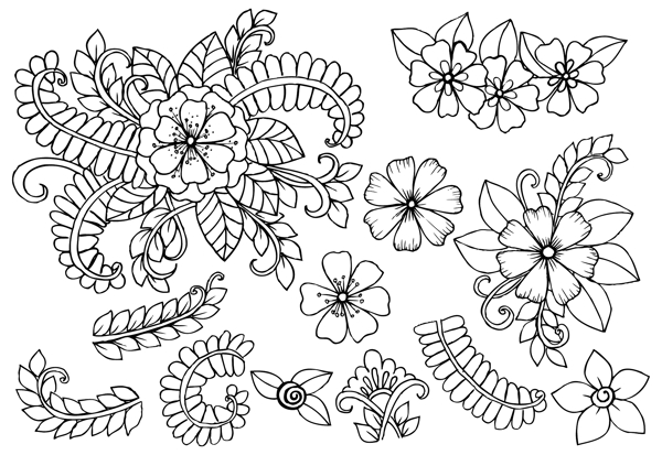 线条花朵树叶插画设计装饰素材