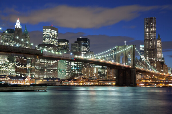 美国纽约布鲁克林大桥夜景
