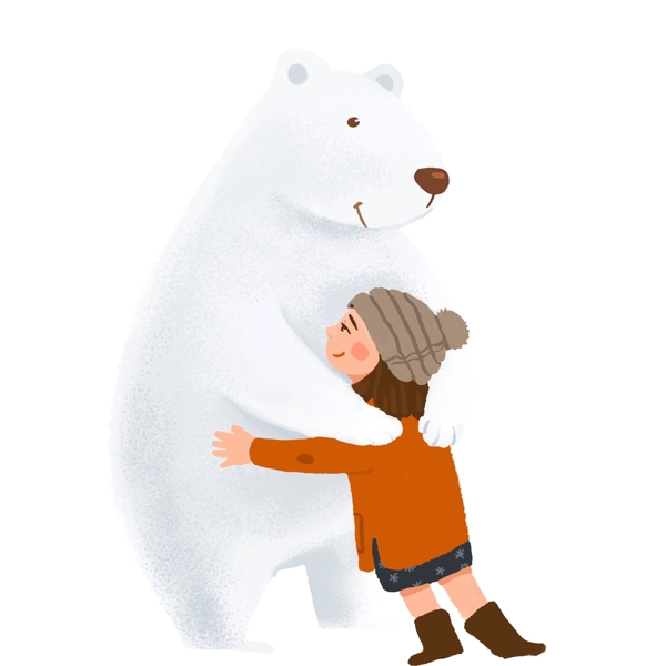 与白熊拥抱的女孩图案
