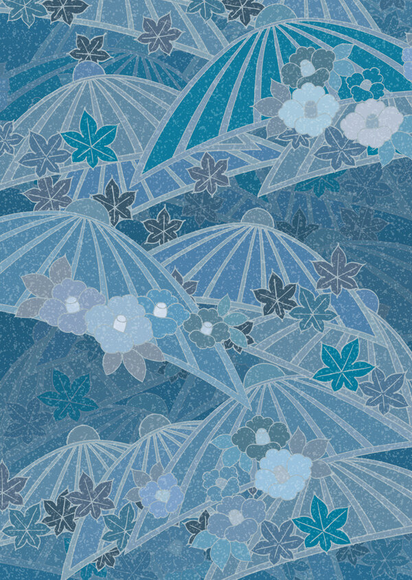 日式蓝色伞形山茶花底纹图片