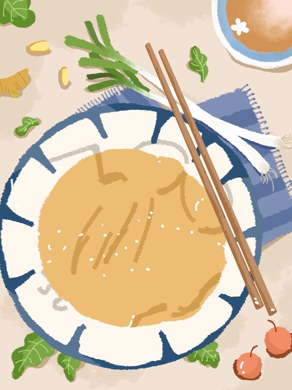 传统美食煎饼卷大葱插画背景