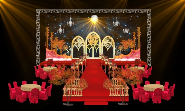 红色教堂欧式婚礼背景
