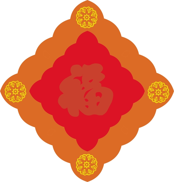 节日福字与传统花纹矢量素材