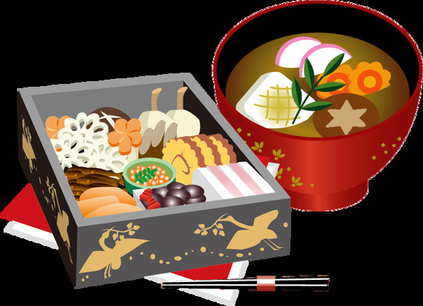 清新简约日式便当料理美食装饰元素
