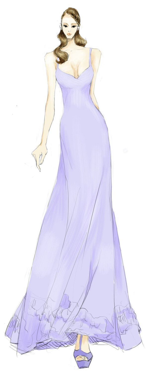 浅紫色吊带长裙
