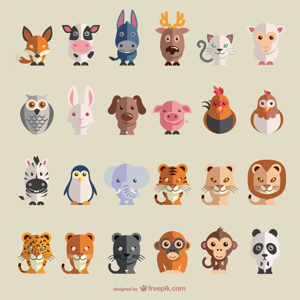 24款可爱动物图标矢量素材