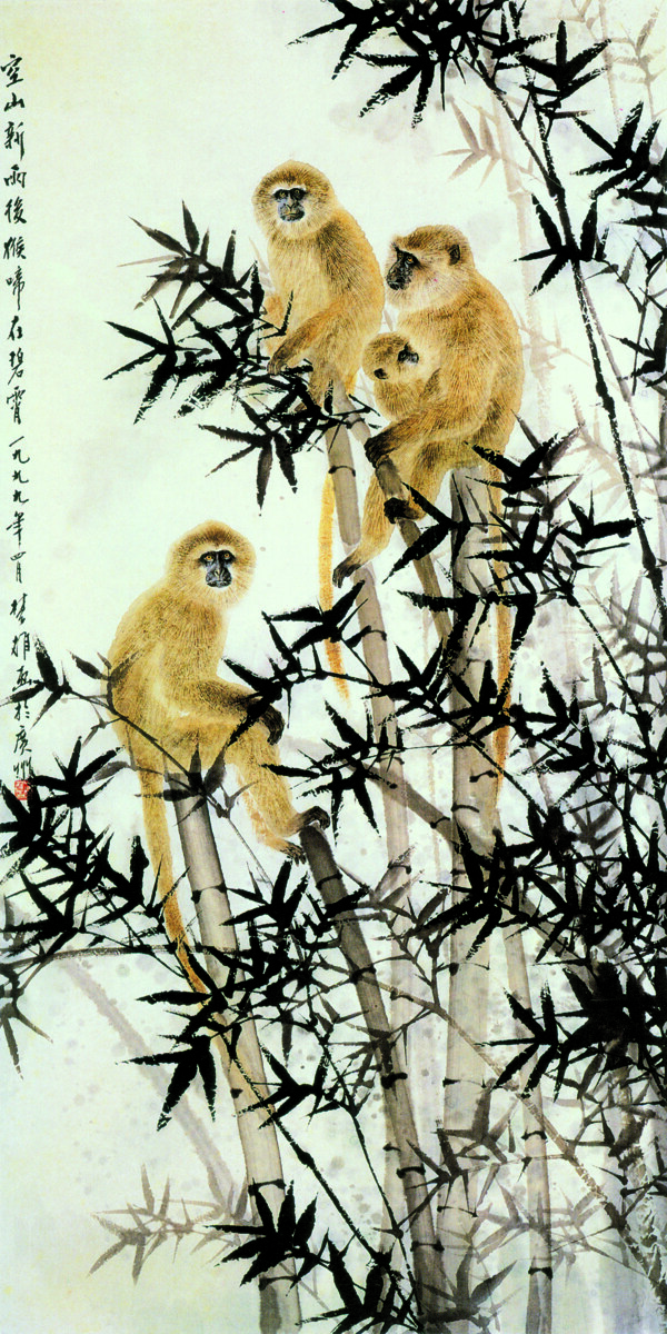 竹梢啼猴图片