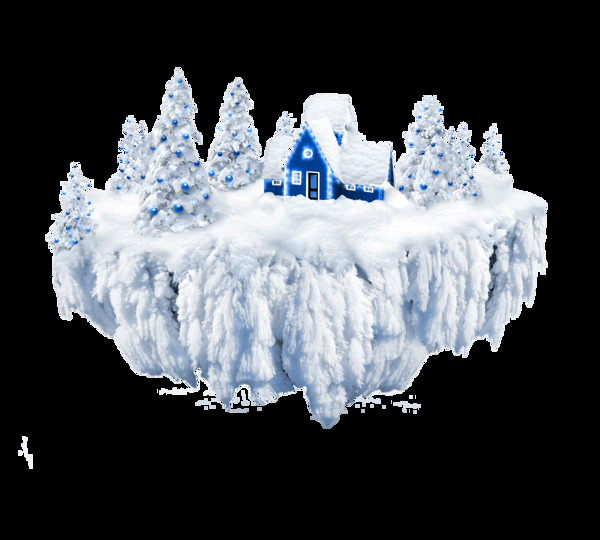 冰山蓝色小屋png元素