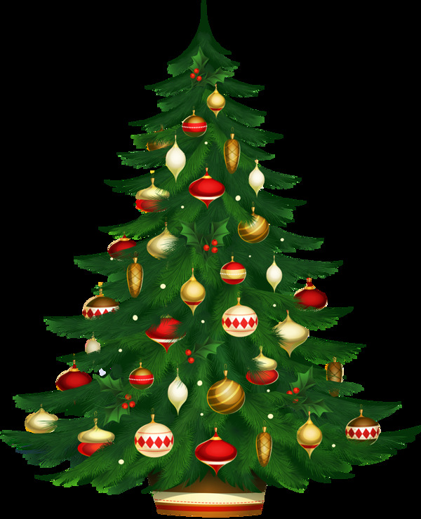挂满彩色吊球的圣诞树元素