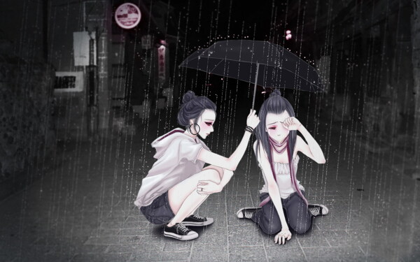 雨中悲伤女生图片