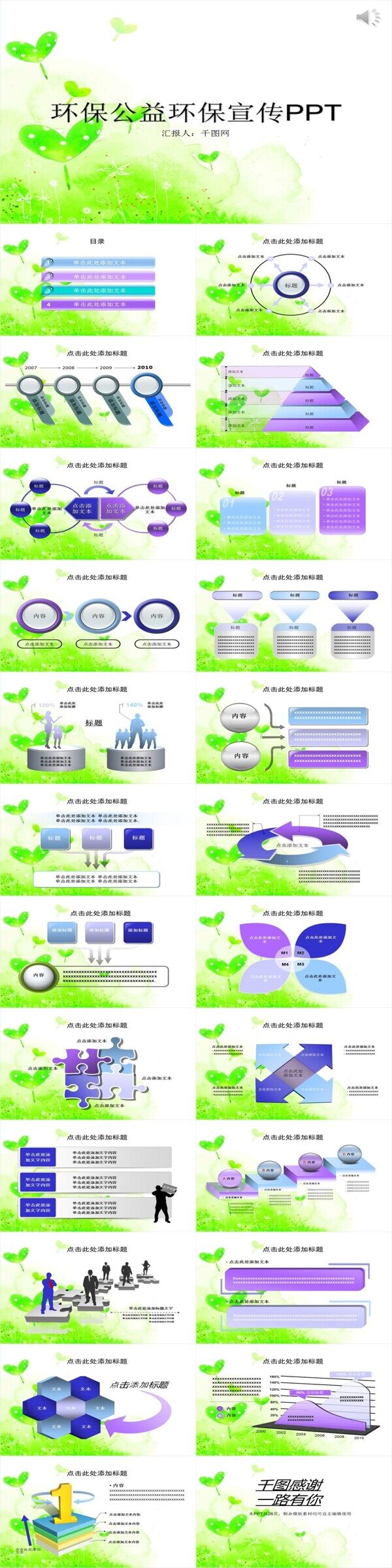 绿色小清新环保公益环保宣传PPT模板