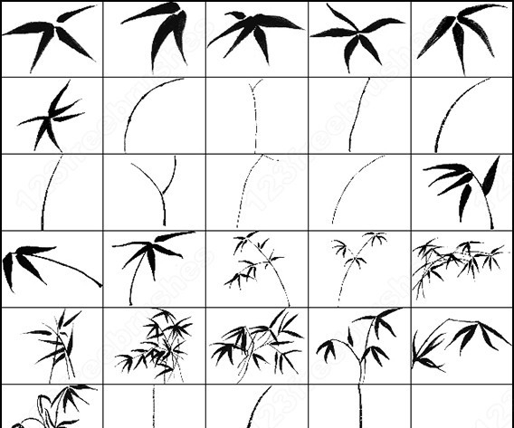 整套水墨画风格竹叶竹子枝杆笔刷