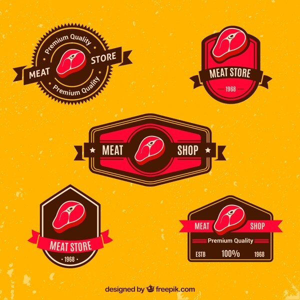 红色肉食店标签矢量素材