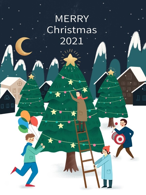 圣诞树圣诞节圣诞快乐插画海报图片