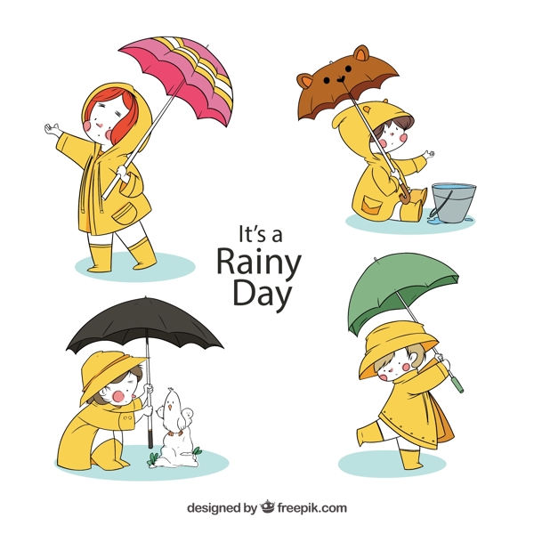 雨天打伞的儿童图片