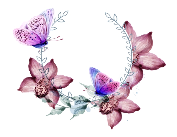 卡通蝴蝶花朵边框元素