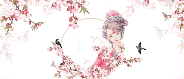 粉色小清新手绘桃花妇女节背景