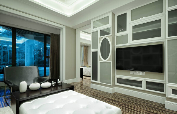 现代精致客厅灰色背景墙室内装修效果图