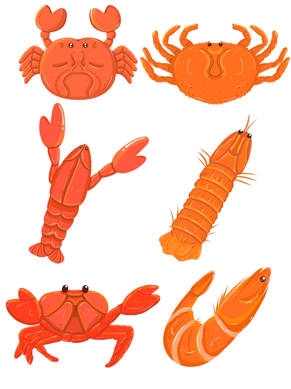美味食品龙虾螃蟹海鲜皮皮虾卡通手绘