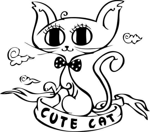 印花矢量图卡通动物猫可爱卡通云彩免费素材
