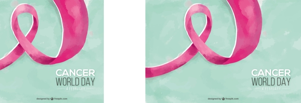 水彩背景与世界癌症日粉红色丝带