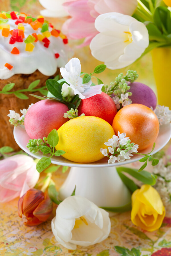 郁金香与彩色鸡蛋图片