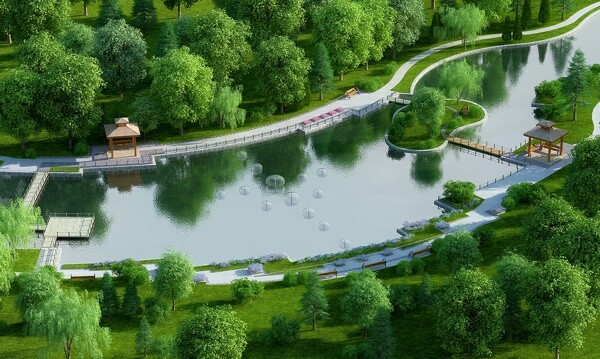 湖边公园绿化模型景观绿化