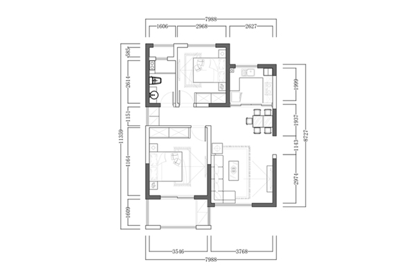 两室一厅CAD规划方案设计